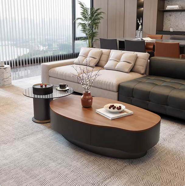  胡桃木色芒果茶几组合